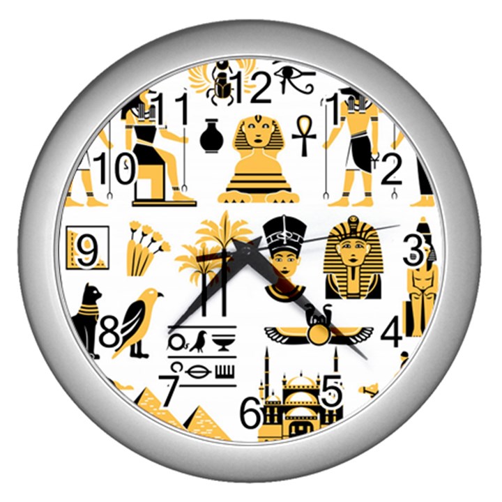 Egypt-symbols-decorative-icons-set Wall Clock (Silver)