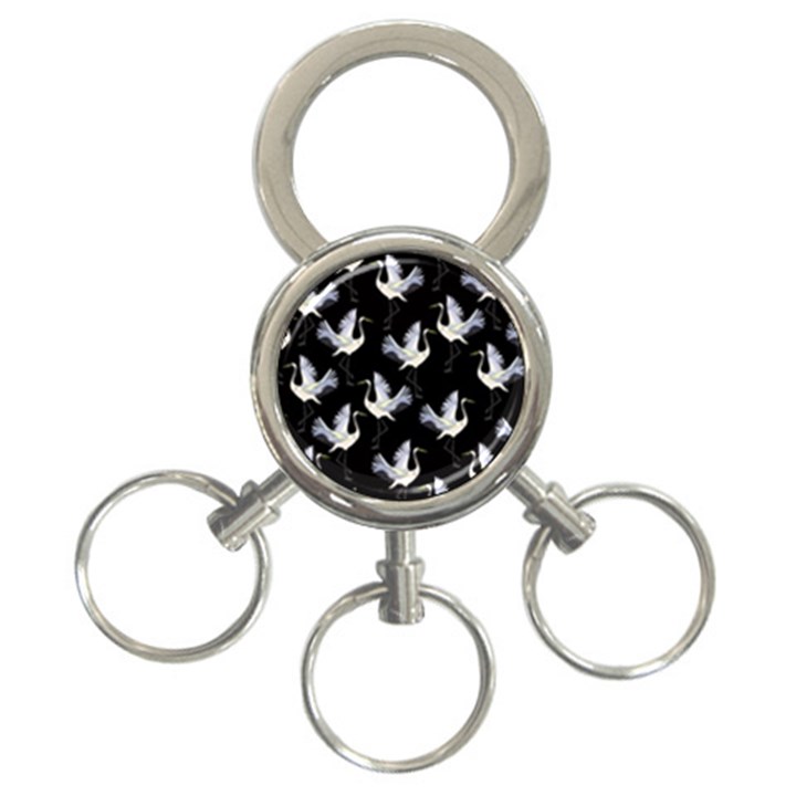 Crane Pattern 3-Ring Key Chain