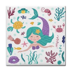 Set-cute-mermaid-seaweeds-marine-inhabitants Tile Coaster by Salman4z