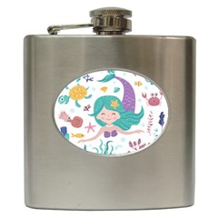 Set-cute-mermaid-seaweeds-marine-inhabitants Hip Flask (6 Oz) by Salman4z