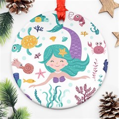 Set-cute-mermaid-seaweeds-marine-inhabitants Round Ornament (two Sides) by Salman4z