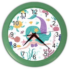 Set-cute-mermaid-seaweeds-marine-inhabitants Color Wall Clock by Salman4z