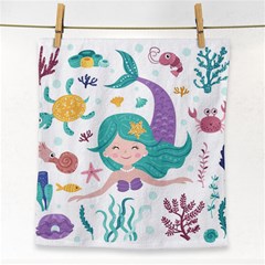 Set-cute-mermaid-seaweeds-marine-inhabitants Face Towel by Salman4z