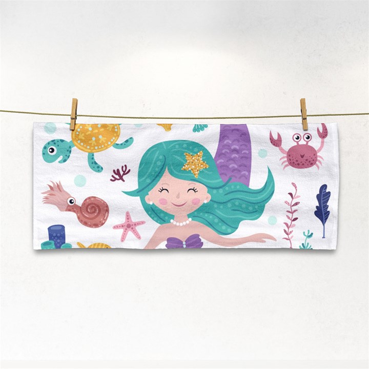 Set-cute-mermaid-seaweeds-marine-inhabitants Hand Towel