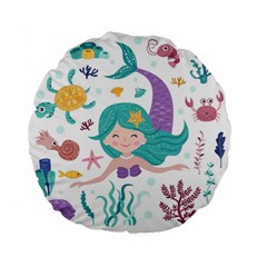 Set-cute-mermaid-seaweeds-marine-inhabitants Standard 15  Premium Flano Round Cushions by Salman4z