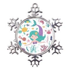 Set-cute-mermaid-seaweeds-marine-inhabitants Metal Large Snowflake Ornament by Salman4z