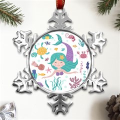 Set-cute-mermaid-seaweeds-marine-inhabitants Metal Small Snowflake Ornament by Salman4z