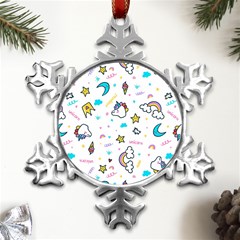 Unicorns-rainbows-seamless-pattern Metal Small Snowflake Ornament by Salman4z