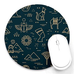 Dark-seamless-pattern-symbols-landmarks-signs-egypt -- Round Mousepad by Salman4z