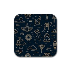 Dark-seamless-pattern-symbols-landmarks-signs-egypt -- Rubber Square Coaster (4 Pack) by Salman4z