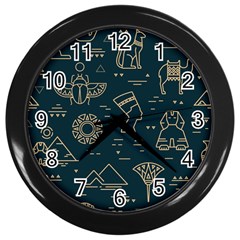 Dark-seamless-pattern-symbols-landmarks-signs-egypt -- Wall Clock (black) by Salman4z