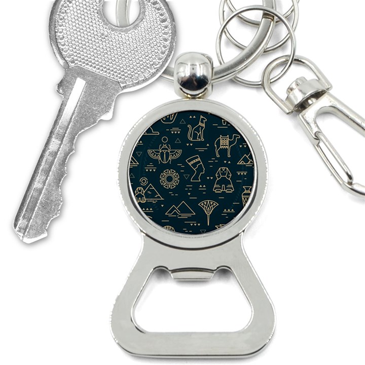 Dark-seamless-pattern-symbols-landmarks-signs-egypt -- Bottle Opener Key Chain