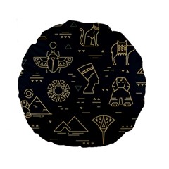 Dark-seamless-pattern-symbols-landmarks-signs-egypt -- Standard 15  Premium Round Cushions by Salman4z