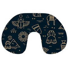 Dark-seamless-pattern-symbols-landmarks-signs-egypt -- Travel Neck Pillow by Salman4z