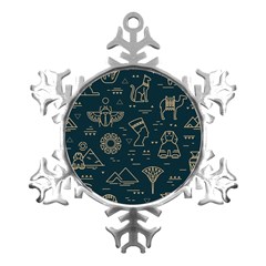 Dark-seamless-pattern-symbols-landmarks-signs-egypt -- Metal Small Snowflake Ornament by Salman4z