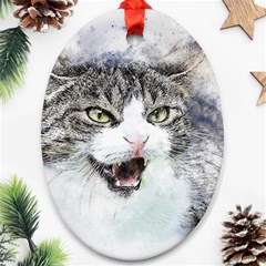 Cat Pet Art Abstract Watercolor Ornament (oval)