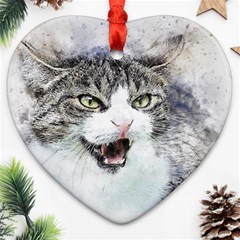 Cat Pet Art Abstract Watercolor Ornament (heart)