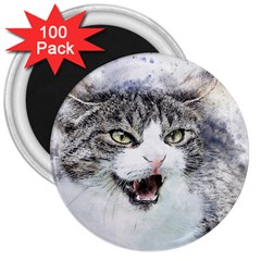 Cat Pet Art Abstract Watercolor 3  Magnets (100 Pack)