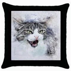 Cat Pet Art Abstract Watercolor Throw Pillow Case (black)