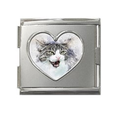 Cat Pet Art Abstract Watercolor Mega Link Heart Italian Charm (18mm) by Jancukart