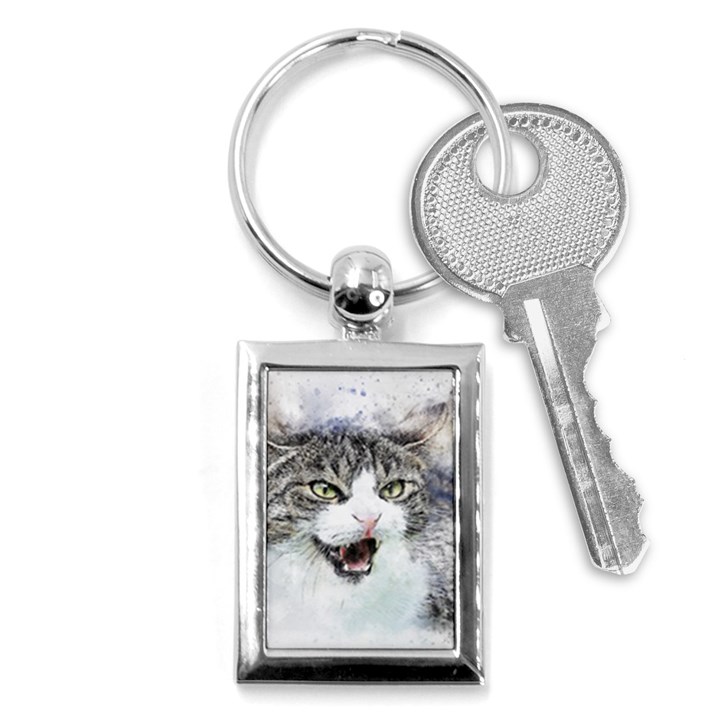 Cat Pet Art Abstract Watercolor Key Chain (Rectangle)