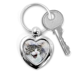 Cat Pet Art Abstract Watercolor Key Chain (heart) by Jancukart