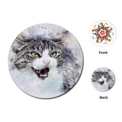 Cat Pet Art Abstract Watercolor Playing Cards Single Design (round)