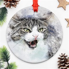 Cat Pet Art Abstract Watercolor Round Ornament (two Sides)