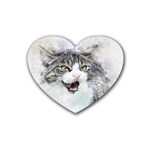 Cat Pet Art Abstract Watercolor Rubber Coaster (Heart) Front