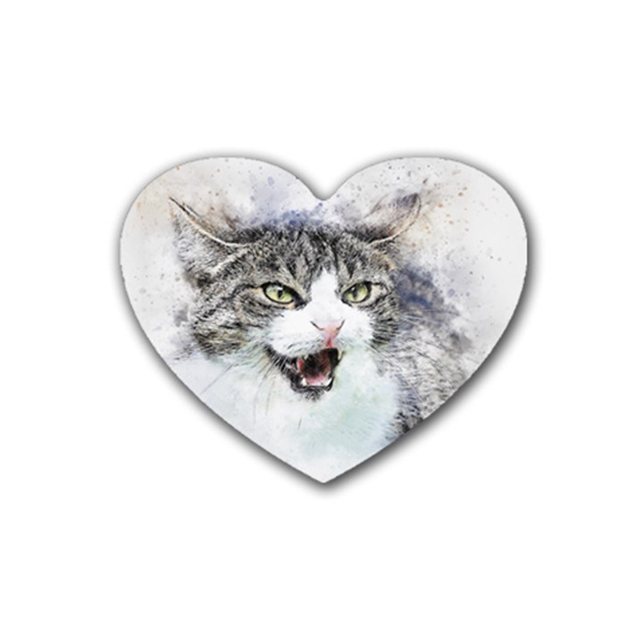 Cat Pet Art Abstract Watercolor Rubber Coaster (Heart)