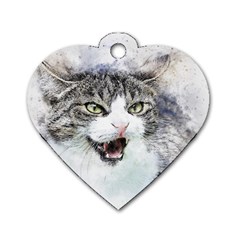 Cat Pet Art Abstract Watercolor Dog Tag Heart (two Sides)