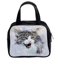 Cat Pet Art Abstract Watercolor Classic Handbag (two Sides) by Jancukart