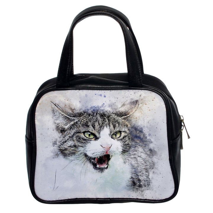 Cat Pet Art Abstract Watercolor Classic Handbag (Two Sides)