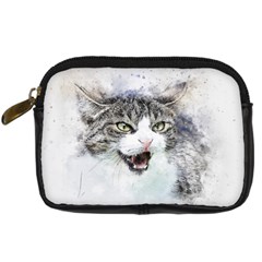 Cat Pet Art Abstract Watercolor Digital Camera Leather Case