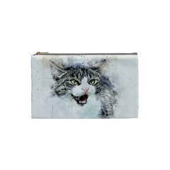 Cat Pet Art Abstract Watercolor Cosmetic Bag (small) by Jancukart