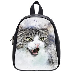 Cat Pet Art Abstract Watercolor School Bag (small)