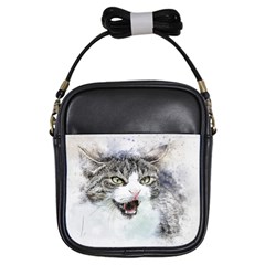 Cat Pet Art Abstract Watercolor Girls Sling Bag by Jancukart