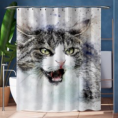 Cat Pet Art Abstract Watercolor Shower Curtain 60  X 72  (medium)  by Jancukart