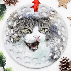 Cat Pet Art Abstract Watercolor Ornament (round Filigree)