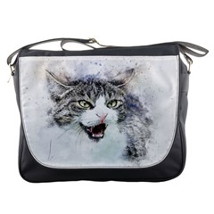 Cat Pet Art Abstract Watercolor Messenger Bag by Jancukart