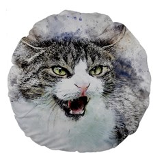 Cat Pet Art Abstract Watercolor Large 18  Premium Round Cushions