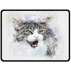 Cat Pet Art Abstract Watercolor Two Sides Fleece Blanket (large) by Jancukart