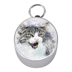 Cat Pet Art Abstract Watercolor Mini Silver Compasses