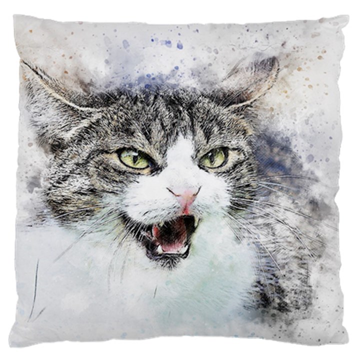 Cat Pet Art Abstract Watercolor Large Premium Plush Fleece Cushion Case (Two Sides)