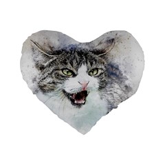 Cat Pet Art Abstract Watercolor Standard 16  Premium Flano Heart Shape Cushions