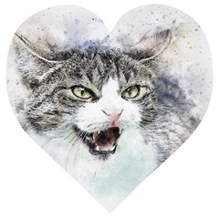 Cat Pet Art Abstract Watercolor Wooden Puzzle Heart