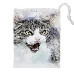 Cat Pet Art Abstract Watercolor Drawstring Pouch (5xl) by Jancukart