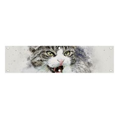 Cat Pet Art Abstract Watercolor Banner And Sign 4  X 1  by Jancukart