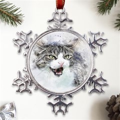 Cat Pet Art Abstract Watercolor Metal Large Snowflake Ornament