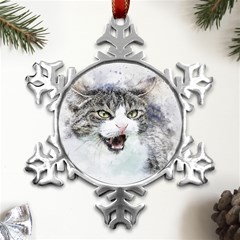 Cat Pet Art Abstract Watercolor Metal Small Snowflake Ornament